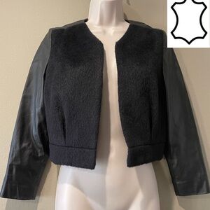 Aalis leather and wool front cropped jacket. 36